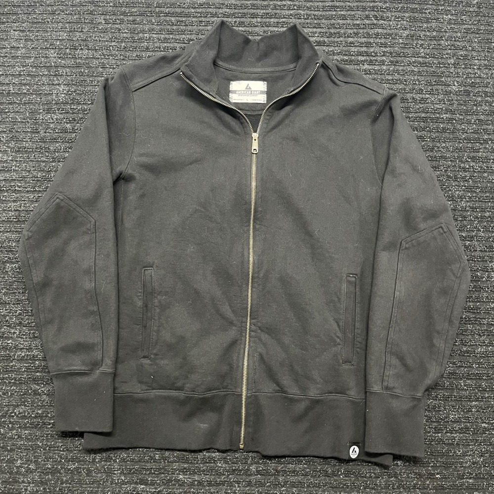 American Giant Mens Full Zip Sweatshirt Black Cotton Mock Neck Jacket Large